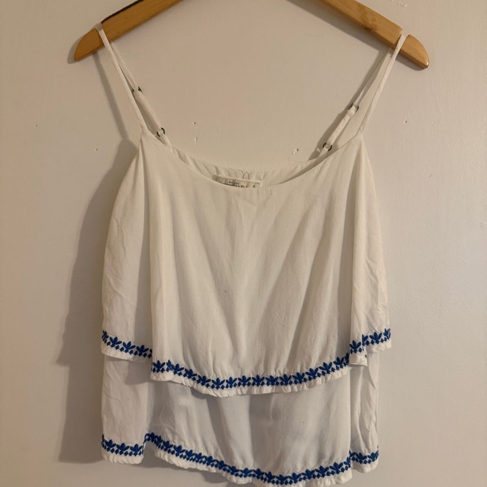 Abercrombie and Fitch Layered Strappy Tank Embroidered Blue flowers women S